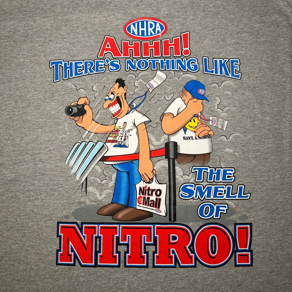 VTG NHRA Nitro Shirt Mens XL Grey Nitro Nothing Like it‎ Racing Cartoon Funny
